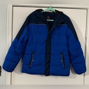 Swiss Tech Boy's Puffer Jacket Size 16 / 18 * XXL * Lined Hood Royal Blue / Navy
